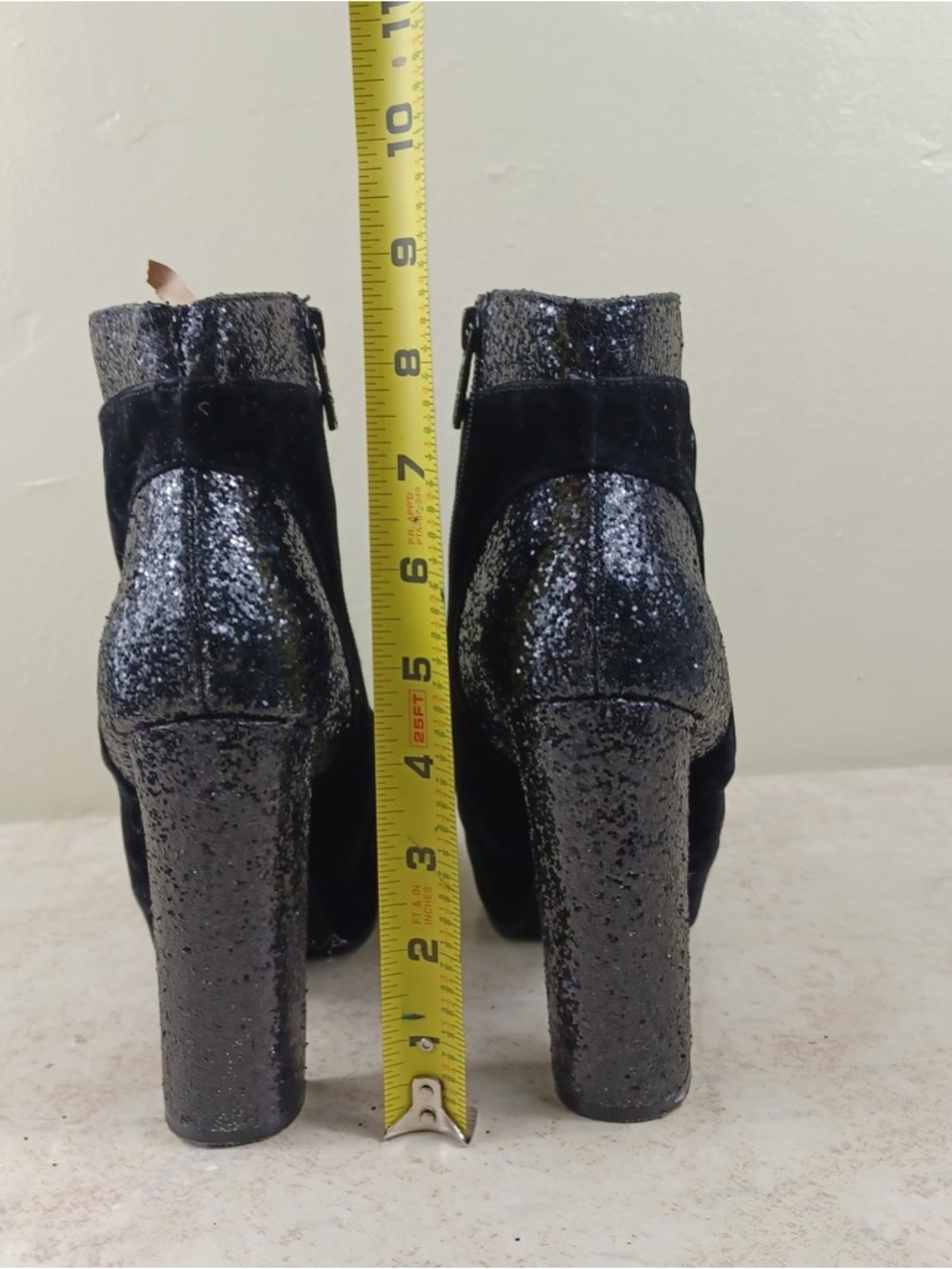 Women's Black Velvet Ankle Booties with Glitter Trim - Picture 5 of 12